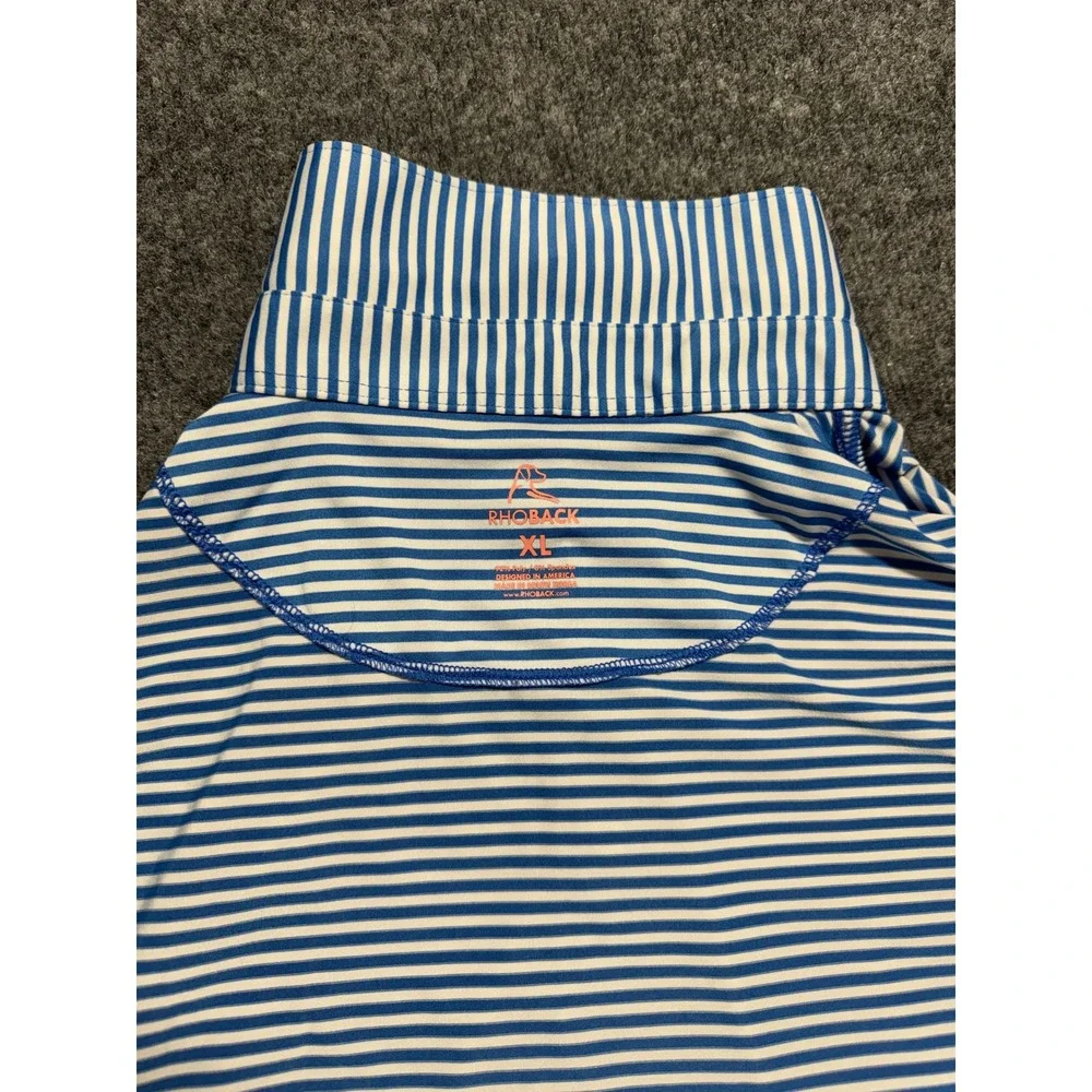 Rhoback Men's XL Polo Shirt Blue White Striped Short Sleeve Golf PP0025 - Picture 4 of 6